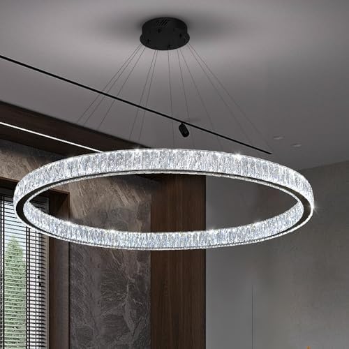 Modern LED Dimmable Crystal Chandelier 47.5" Ring Pendant Light Adjustable Round Chrome Crystal Chandelier Light Fixtures for Dining Room Living Room - Image 3