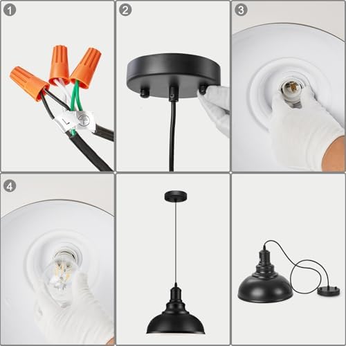 3PCS Matte Black Pendant Lights, Farmhouse Pendant Lamp with Metal Shade (White Inside), Industrial Pendant Lighting for Kitchen Island, Dining Room, Bedroom, Hallway - Image 3