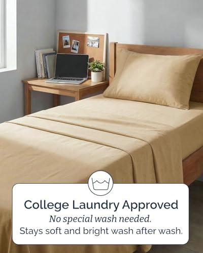 Twin XL 3 Piece Sheet Set - College Dorm Room Essentials - Heathered Tan - Image 6