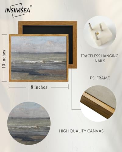 InSimSea Framed Canvas Wall Art, Vintage Coastal Landscape Painting, Rustic Nature Scenery Decor for Living Room Shelf Hallway,10x8in, Soft Blue Tones - Image 5