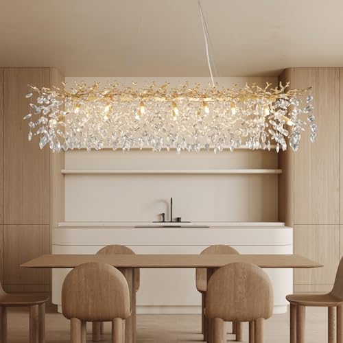 60" Modern Crystal Chandelier, 16-Light Gold Tree Branch Chandelier for Dining Room, Luxury Rectangular K9 Crystal Raindrop Chandeliers Light Fixture for Kitchen Island, Living Room, Foyer, Bedroom by YUYILIGHTING