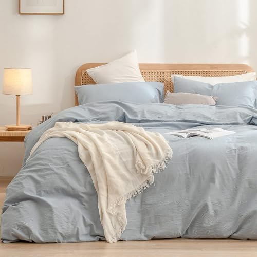 BESTOUCH Cotton Solid Duvet Cover Set Cornflower Blue Alaska King by BESTOUCH