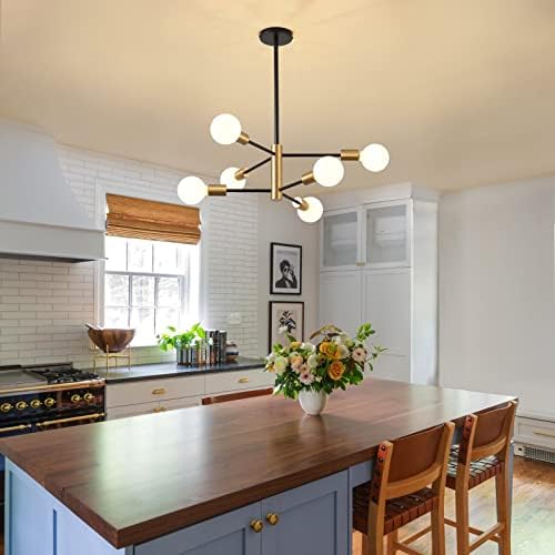 RUIYEY Modern Chandeliers for Dining Room, Black and Gold Chandelier Ceiling Light Fixture 6-Light Sputnik Chandeliers Mid Century Chandeliers for Living Room,Kitchen Island,Bedroom,Foyer - Image 3