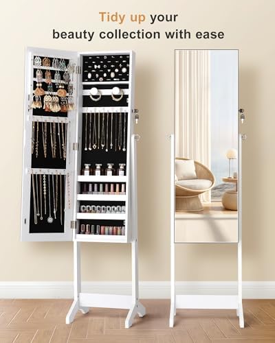 Nicetree Freestanding Jewelry Cabinet, Full Length Mirror, Moon White - Image 3