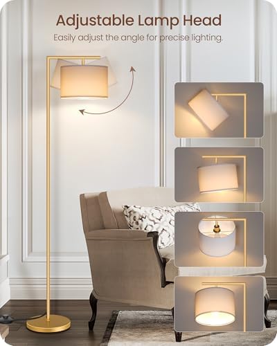 Gold Dimmable Floor Lamp, Modern Arc Lamp with Remote, Standing Corner Light with Lampshade, Tall Reading Lighting for Bedroom, Living Room, Office, Den, White, LED Bulb Included, DW11LD05 - Image 4