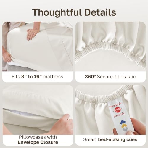 California Design Den 100% Cotton Sateen Hotel Sheets Queen Set, Ivory - Image 5
