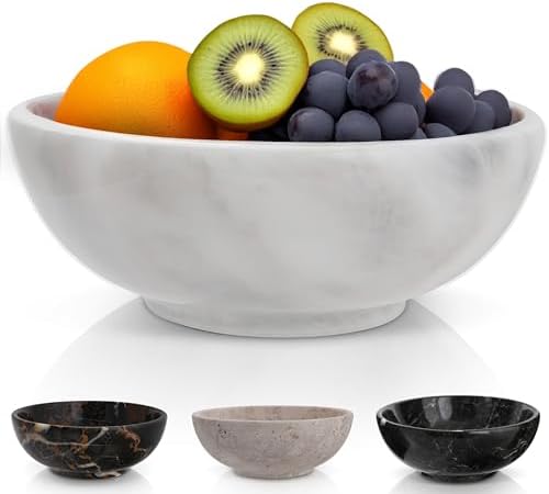 Gusto Nostro 8" Luxury White Marble Decorative Bowl for Coffee Table - Elegant Modern Fruit Bowl for Kitchen Counter - Heavy Stone Entryway Catch all for Keys, Jewelry, Potpourri Holder - Medium Size by GustoNostro