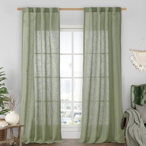 LAMIT Sage Green Linen Curtains for Living Room 84 inch Length 2 Panels by LAMIT
