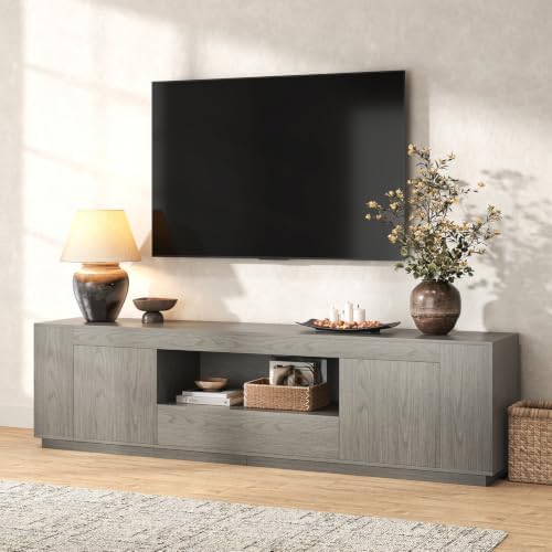 Epecoya Grey TV Stands with Storage Cabinets, Wooden Media Console - Image 6