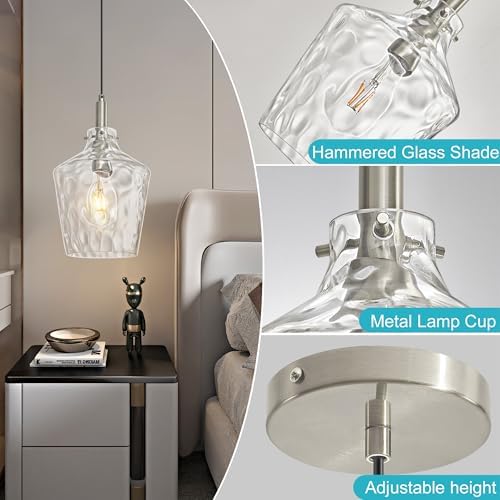 Hammered Glass Pendant Light for Kitchen Island Foyer 1 Pack Nickel 8 Inch - Image 5