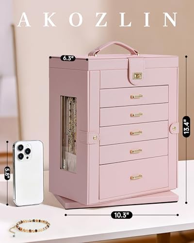 AKOZLIN 6-Tier Jewelry Box Organizer 5 Drawers Storage XXL Pink - Image 2