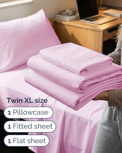 Twin XL 3 Piece Sheet Set - College Dorm Room Essentials - Light Pink - Image 3