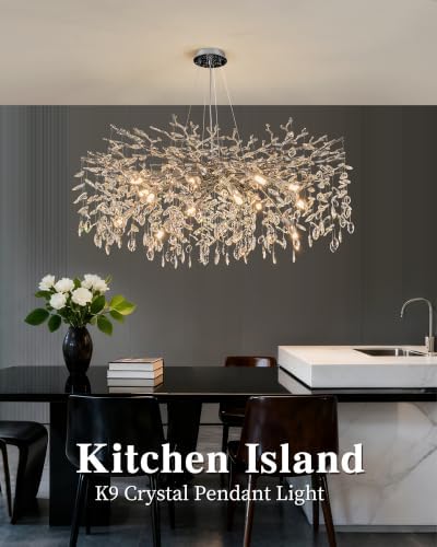 40" Modern Tree Branch Crystal Chandelier, 14-Light Silver Pendant Light - Image 4