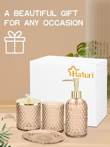 Haturi Glass Bathroom Accessories Set, Amber Brown Bathroom Set, 4 Pcs - Image 6
