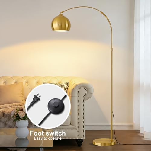 Gold Brushed Brass Arc Floor Lamps with 12W LED Remote Dimming - Image 4