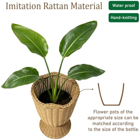 Rattan Planter, Woven Planter Basket for Plants Indoor Outdoor, Rattan Flower Pot, Decorative Plant Holder Basket for Garden Patio Boho Home Decor (Orange&Scalloped-Small:11.81" H x 9.84" W) - Image 5