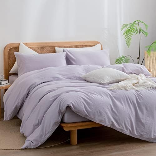 BESTOUCH Cotton Solid Duvet Cover Set Linen Feel Taro Purple Super King - Image 4