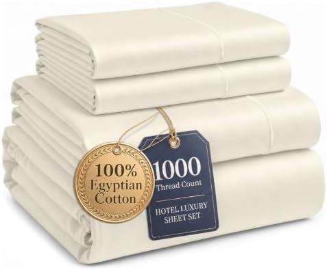 LANE LINEN 100% Egyptian Cotton Sheets California King Sateen Weave - Ivory by LaneLinen