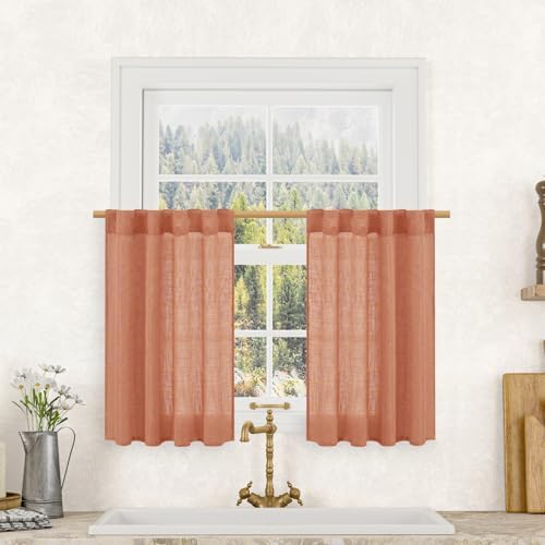 LAMIT Semi Sheer Linen Curtains 36 Inch Length 2 Panels for Small Window by LAMIT