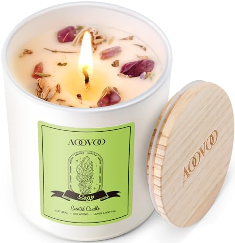 AOOVOO Sage Scented Candles for Women - Aromatherapy Candle with Crystals Inside, 10oz Soy Candles for Home Scented, Birthday Gifts Valentines Day Candle for Women Mom by AOOVOO