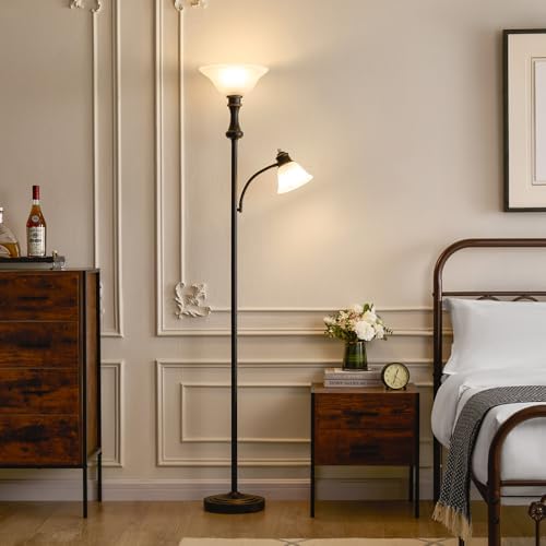 Torchiere Floor Lamp with Adjustable Angle Reading Lamp-Black 71IN - Image 5