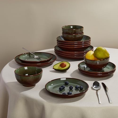 Pokini Stoneware Dinnerware Sets for 6, 24pcs Plates and Bowls Sets Dishes - Image 4