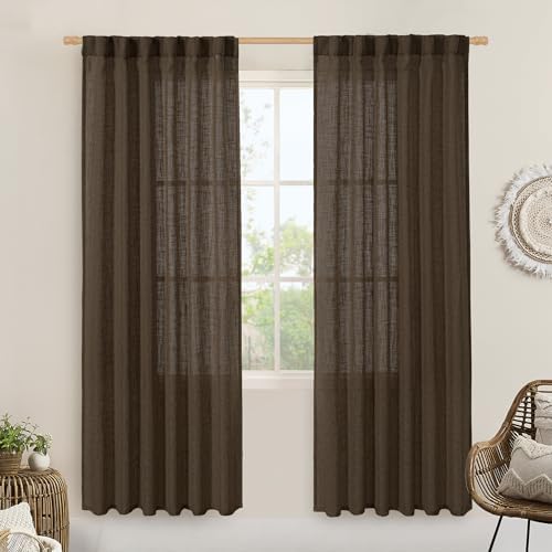 LAMIT Dark Brown 78 inch Sheer Linen Curtains for Living Room 2 Panels by LAMIT