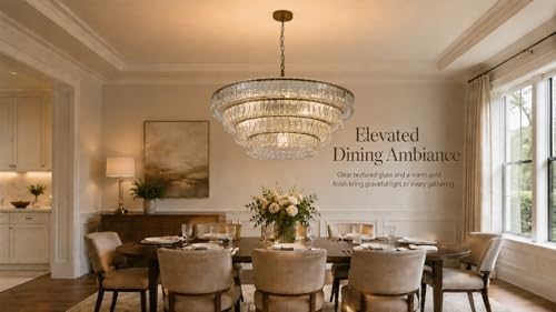 4-Tier 40 Inch Clear Crystal Glass Chandeliers, Modern Round Luxury 10 Lights Hanging Pendant Light Fixture, for Dining Living Room, Bedroom, Foyer, Entryway (Included E12 Bulbs) - Image 2