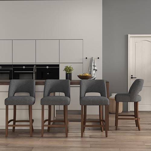 VKNOW Bar Stools Set of 4, 26" Fabric Counter Height Bar Stools, Charcoal by VKNOW