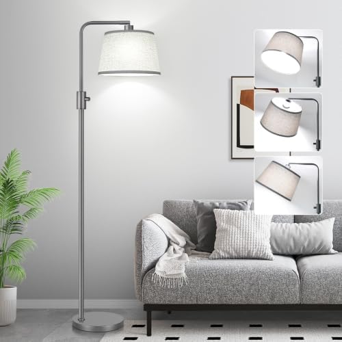 【Upgraded】 Dimmable Floor Lamp, 1000 Lumens LED Edison Bulb Included, Arc Floor Lamps for Living Room Modern Standing Lamp with Linen Shade, Tall Lamps for Living Room Bedroom Office Dining Room-Grey by Nintiue