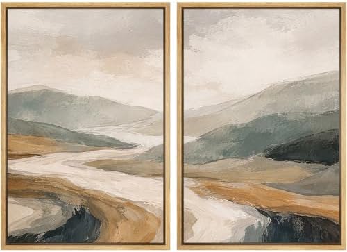 SIGNWIN Framed Wall Art Print Set Neutral Abstract Landscape Mountain Valley Photography Modern Art Rustic Relax/Calm Multicolor for Living Room, Bedroom, Office - 24"" x36 x2 NATURAL by SIGNWIN