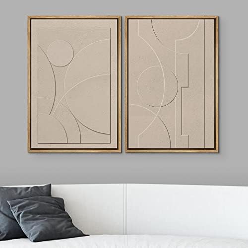SIGNWIN Framed Canvas Print Wall Art Set Art Deco Geometric Polygon Collage Abstract Shapes Illustrations Minimal Decorative Boho Nordic Relax for Living Room, Bedroom, Office - 24"" x36 x2 Natural - Image 2