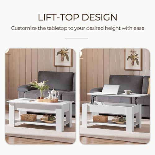 Yaheetech White Lift Top Coffee Table with Storage for Living Room, 38.6" - Image 4