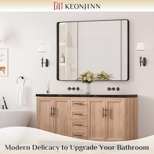 Keonjinn 48 x 36 Inch Black Bathroom Mirror for Over Sink, Tempered Glass - Image 2