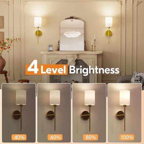 NIORSUN 20.67 inch Battery Operated Wall Sconce Set of 2, Gold Rechargeable Wall Lights with 10400mAh Dimmable Bulbs and Remote, 9 Colors Wireless Wall Lamps for Bedroom Living Room Hallway - Image 3