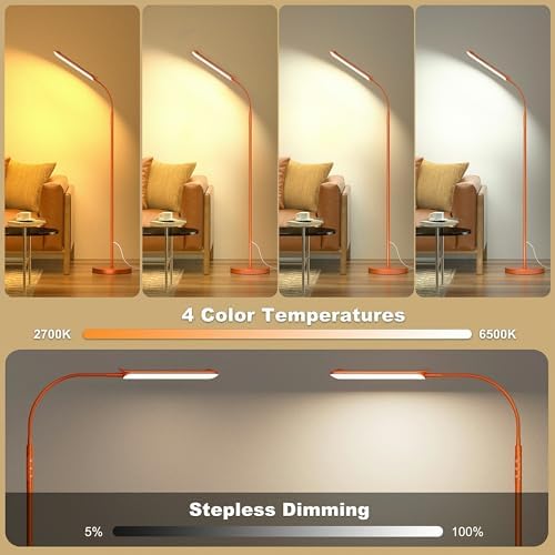 Yikuneng Dimmable LED Floor Lamp, Super Bright Reading Lamps Floor Standing lamp with Remote & Touch Control, Orange - Image 2
