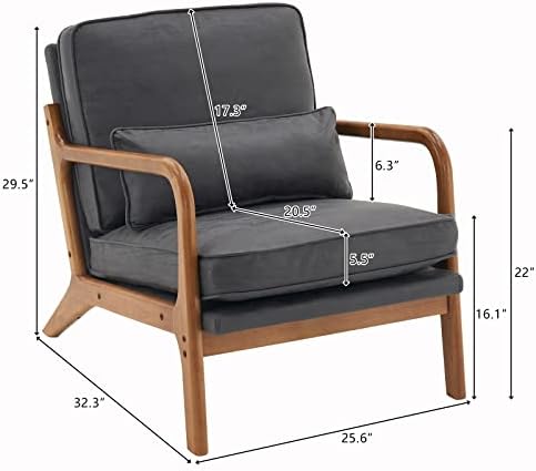 Bonnlo Microfiber Dark Grey Mid Century Modern Accent Chair, Soild Wood Padding Lounge Armchairs Side Sitting Chairs for Living Room, Bedroom, Guest Room - Image 2