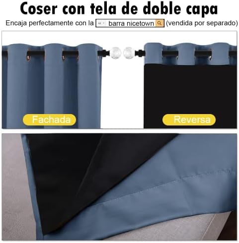 NICETOWN Cold Reducing Curtains, 100% Sun Blocking Curtains, Sound Proof Drapes with Black Backing, Full Light Blocking Panels for Patio Sliding Door (Stone Blue, 1 Pair, 55 inches x 102 inches) - Image 5