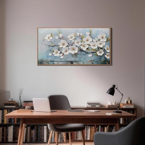 Anolyfi Framed Large Cherry Blossom Textured Flowers Wall Art for Living Room Canvas Painting, Modern Elegant Landscape Artwork for Bedroom Hallway Kitchen Office Home Decor, Wood Framed 40"x20" - Image 4
