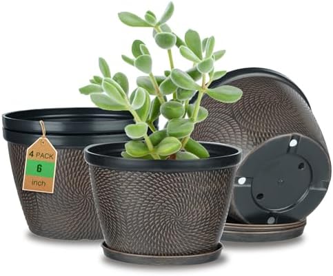 Quarut 4 Pack 6 Inch Flower Pots Planters for Outdoor Indoor by Quarut