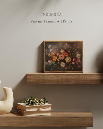 InSimSea Framed Canvas Wall Art, Vintage Wall Decor, Fall Floral Dark Moody Painting for Living Room, Bedroom Autumn Country Retro Flower Print Pictures Decorations,8x10inch - Image 2