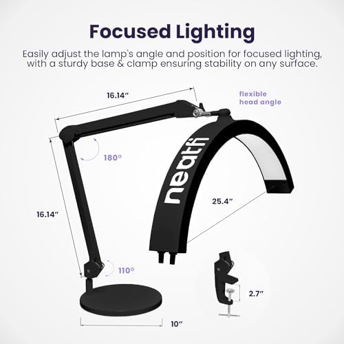 Neatfi Half Moon LED Table Lamp for Estheticians – 2,500 Lumens | CCT Dimming, 5 Light Modes | Professional Task Lamp for Nail Art, Facials, Threading & Tattoos (Black, CCT with Base and Clamp) - Image 6