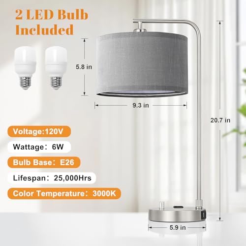 Innqoo Brown Bedside Lamps Set of 2, Fully Dimmable Lamps for Night Stands, USB A+C - Image 3