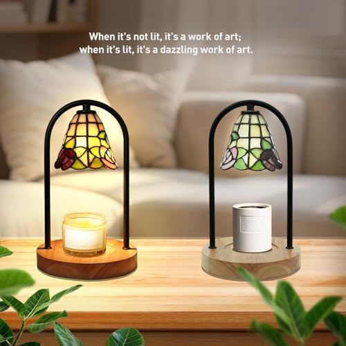 Wild Rose Tiffany Candle Warmer Lamp, Fixed Arch Wood Base - Image 6