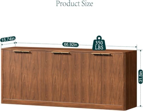 Evermagin 67" Fluted Walnut Buffet Cabinet with Storage - Image 2