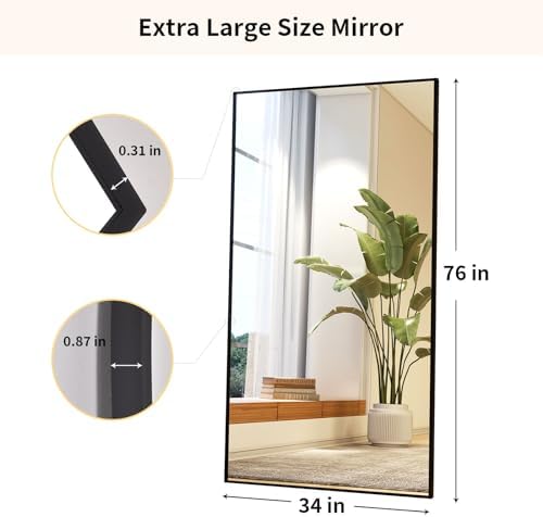 Easly 34"x76" Full Length Mirror with Stand, Large Rectangular Floor Mirror for Bedroom, Living Room or Closet, Wall-Mounted or Freestanding, Black Aluminum Alloy Frame - Image 6
