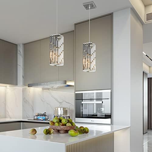 Chrome Pendant Lighting Modern Pendant Light, Mini Crystal Chandeliers,Adjustable Pendant Light Fixture for Kitchen Island Dinning Room Bedroom (2 Pack) - Image 2
