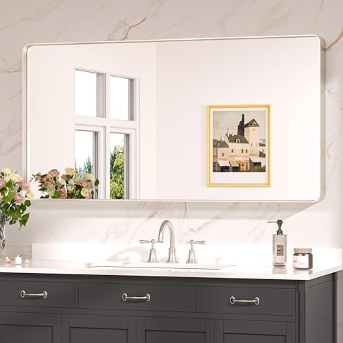 Keonjinn 48 x 24 Inch Brushed Nickel Bathroom Vanity Mirror, Aluminum Frame by Keonjinn