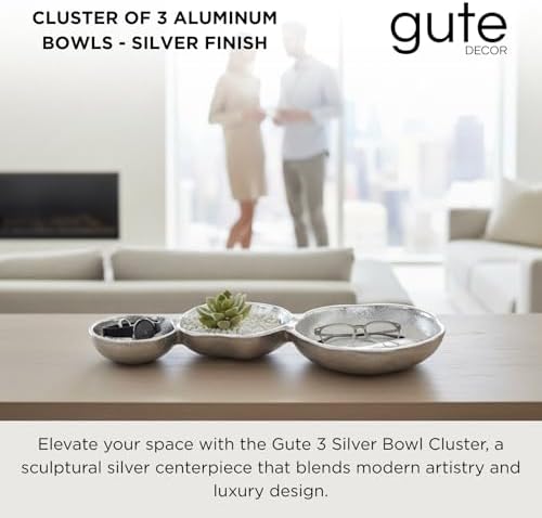 3 Cluster Decorative Bowls Bright Silver Snack Tray Bowl Chip & Dip Serving Piece Strong Brass Centerpiece Beautiful Room Accent & Entertaining Parties Home Decor Wedding Gifts 14 Inch Decorative Gift - Image 2