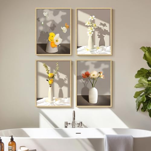 Framed Botanical Floral Wall Art, 4 Piece Yellow Flower Canvas Painting Prints Artwork for Walls, Modern Elegant Pictures for Living Room Bedroom Kitchen Hallway Dining Room Home Decor, 12x16 Inch - Image 4